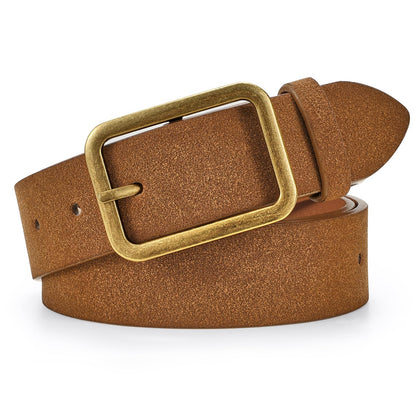 HOTWERFORU Women Classic Black Leather Belt With Square Silver Buckle For Jeans Pants,1.3" width
