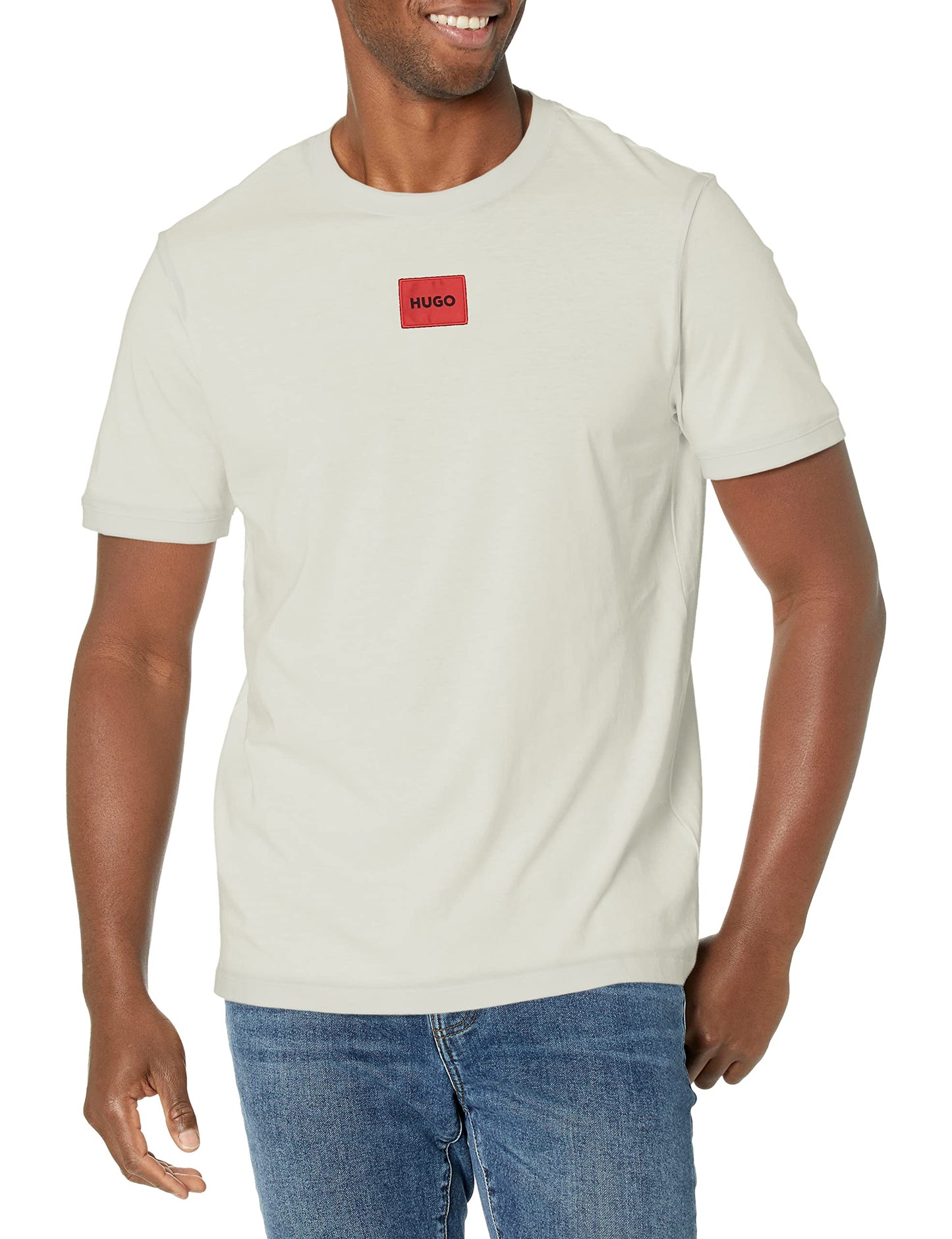 HOTHugo Mens Ribbed Crew Neck Regular Fit Center Logo T-Shirt