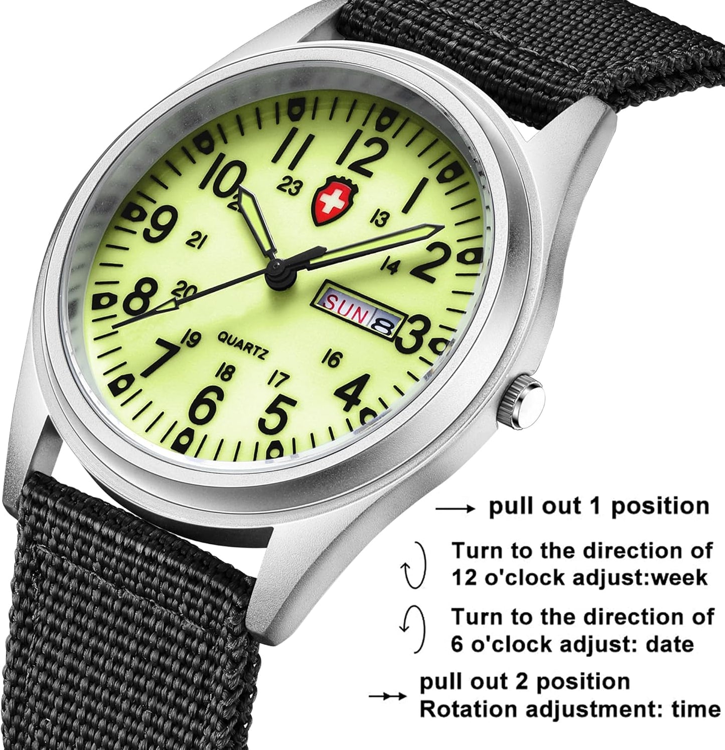 HOTGosasa Unisex Military Analog Field Watch with Nylon Strap, Luminous Easy Read Dial, Sport Tactical Casual Quartz Wristwatch, Daily Water Resistant