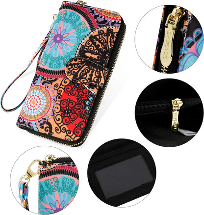 HOTWomen Wallet Card RFID For Womens Holder Blocking Credit Small Zipper Purse Pocket Bifold Slim Coin ID Ladies Wristlet Clutch Large Capacity Window Case Travel Zip Women's