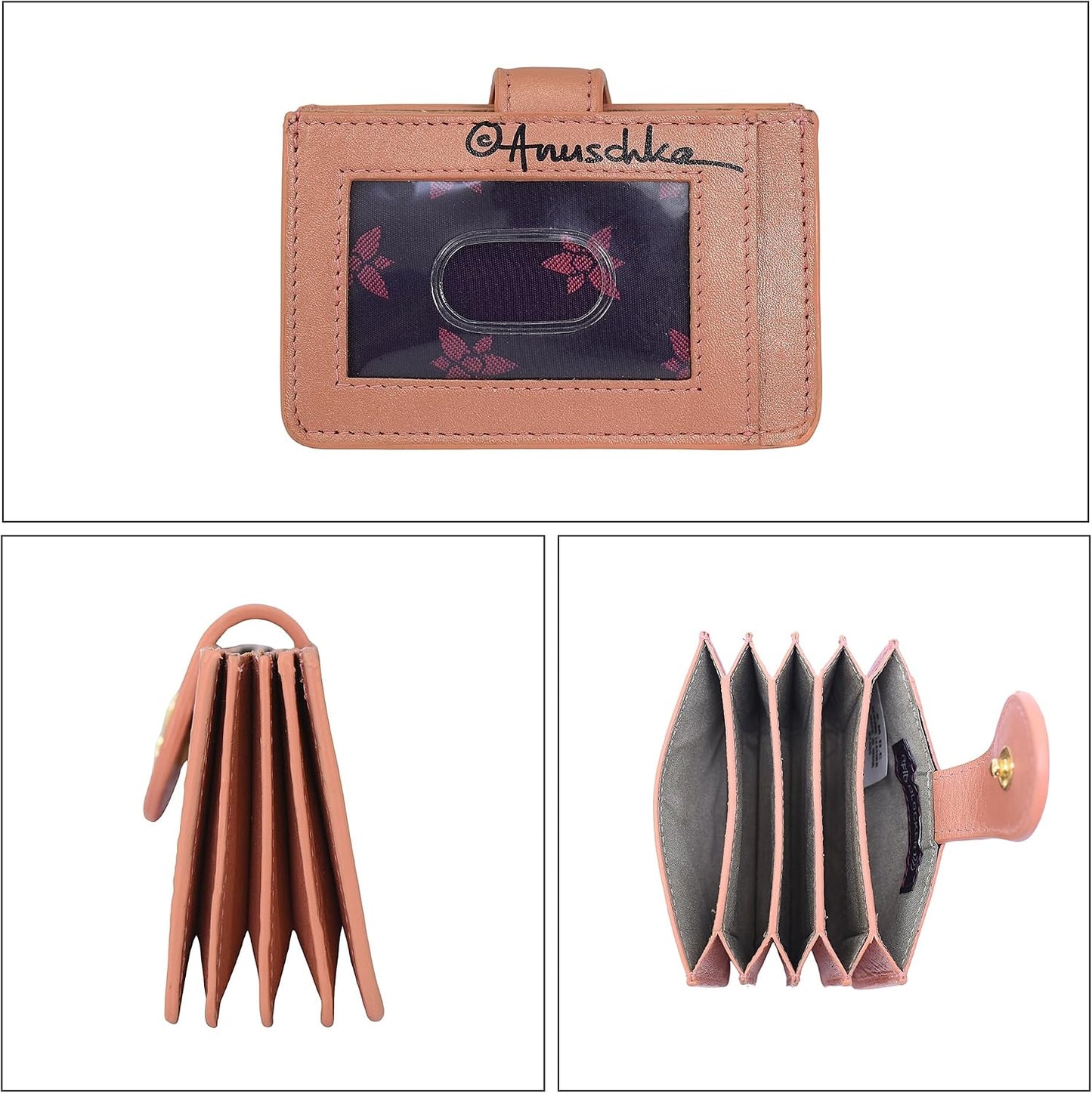 HOTAnuschka 2083 Card Holder, Women's Hand-Painted Genuine Leather Card Holder – Tooled Birds Peach