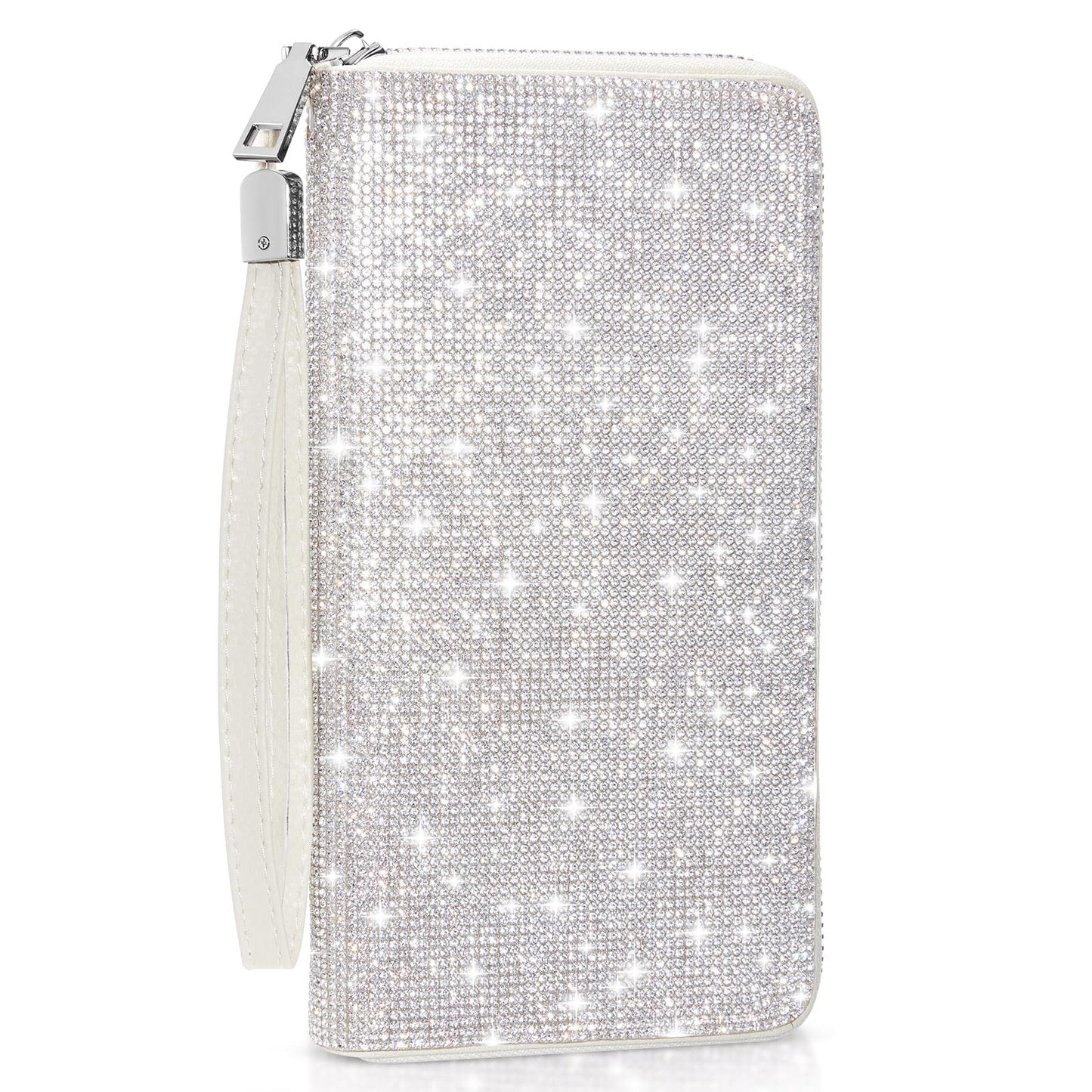 HOTMotiMind Silver Bling Gift Glitter Sparkly Wallet for Women Rhinestone/Pearl Wallet RFID Blocking Phone Purse Gifts for Mother's Day (Rhinestones)