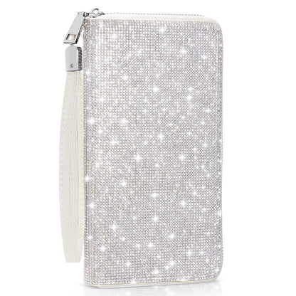 HOTMotiMind Silver Bling Gift Glitter Sparkly Wallet for Women Rhinestone/Pearl Wallet RFID Blocking Phone Purse Gifts for Mother's Day (Rhinestones)