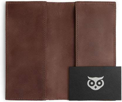 HOTHide & Drink, Checkbook Cover, Minimalist Organizer for Personal or Business Finances, Bill Holder, Full Grain Leather, Handmade, Bourbon Brown