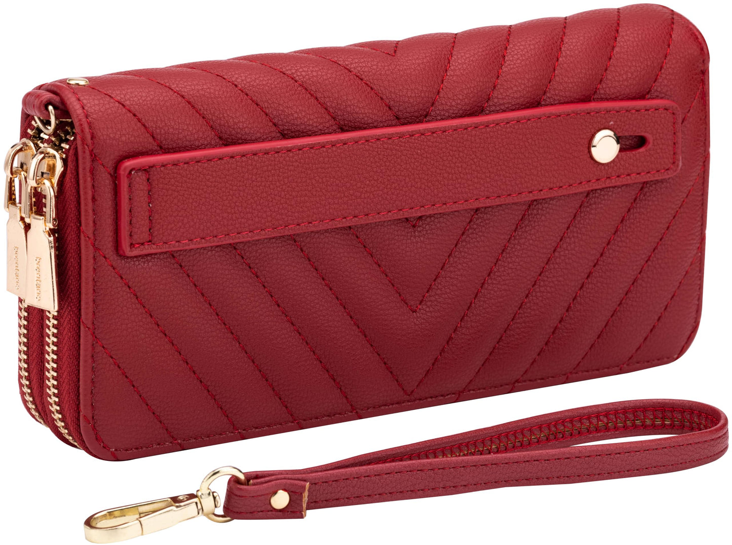 HOTB BRENTANO Vegan Leather Double Zipper Pocket Wallet with Grip Hand Strap (BLUE GLITTER)