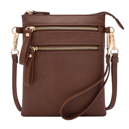 HOTSolene Small Crossbody Bag for Women, Multi Zip Pockets with Detachable Wristlet, Lightweight Travel Purse, Cell Phone Pouch