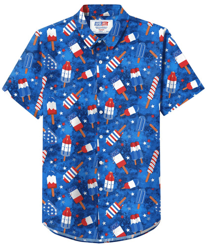 HOTArvilhill Men American Flag Button Shirt 4th of July Short Sleeve Shirts (S-3XL)