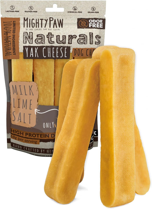 HOTMighty Paw Yak Cheese Dog Chews – All-Natural Long Lasting Hard Chew for Aggressive Chewers – High Protein, Odor-Free Dog Treat – 3 Ingredient Natural Yak Chews for Large Dogs – (4 Pack)