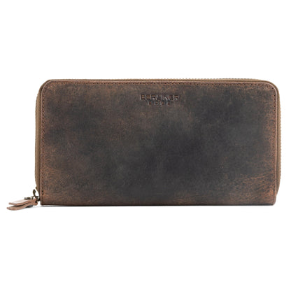 HOTBERLINER BAGS Genuine Leather Zip Wallet Women Margo, Gift Box – Brown | Soft Leather Zip Around Wallet, Fit up to Phone 6.9", 12 Card Slots, 1 ID Window, 1 Coin Pocket, RFID Blocking