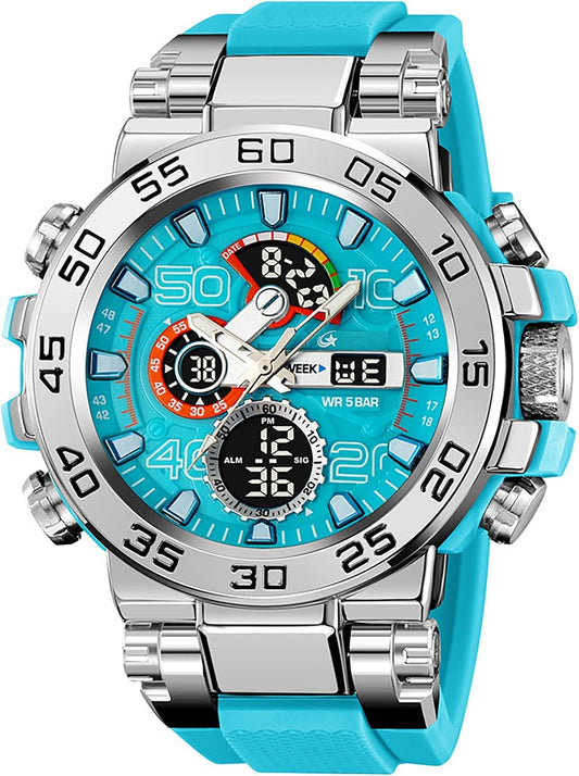 HOTfindtime Mens Watches Sports Outdoor Watch for Men Designer Large Face Military Men's Wristwatches with Date Week Alarm LED Waterproof Stopwatch