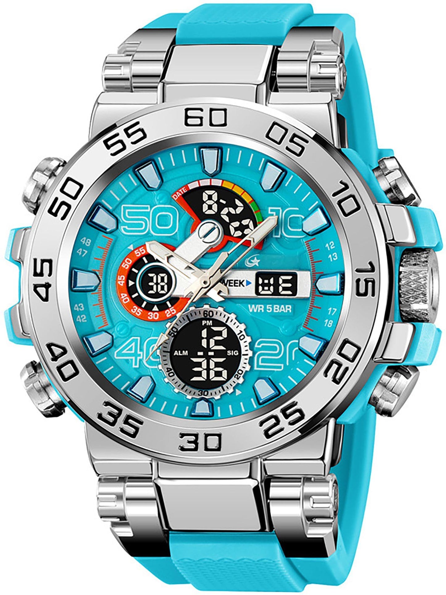 HOTfindtime Mens Watches Sports Outdoor Watch for Men Designer Large Face Military Men's Wristwatches with Date Week Alarm LED Waterproof Stopwatch