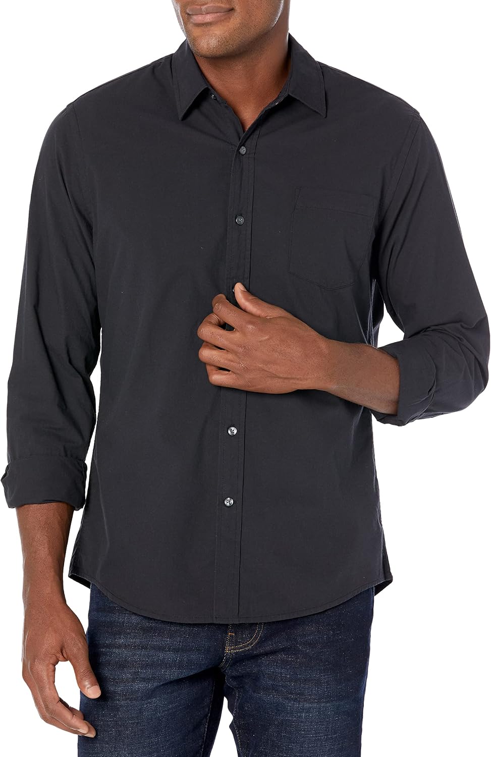 HOTAmazon Essentials Men's Regular-Fit Long-Sleeve Casual Poplin Shirt, Button Front, Business Casual, Collared