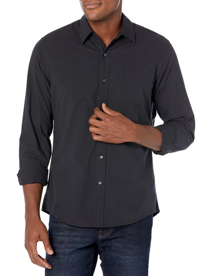 HOTAmazon Essentials Men's Regular-Fit Long-Sleeve Casual Poplin Shirt, Button Front, Business Casual, Collared