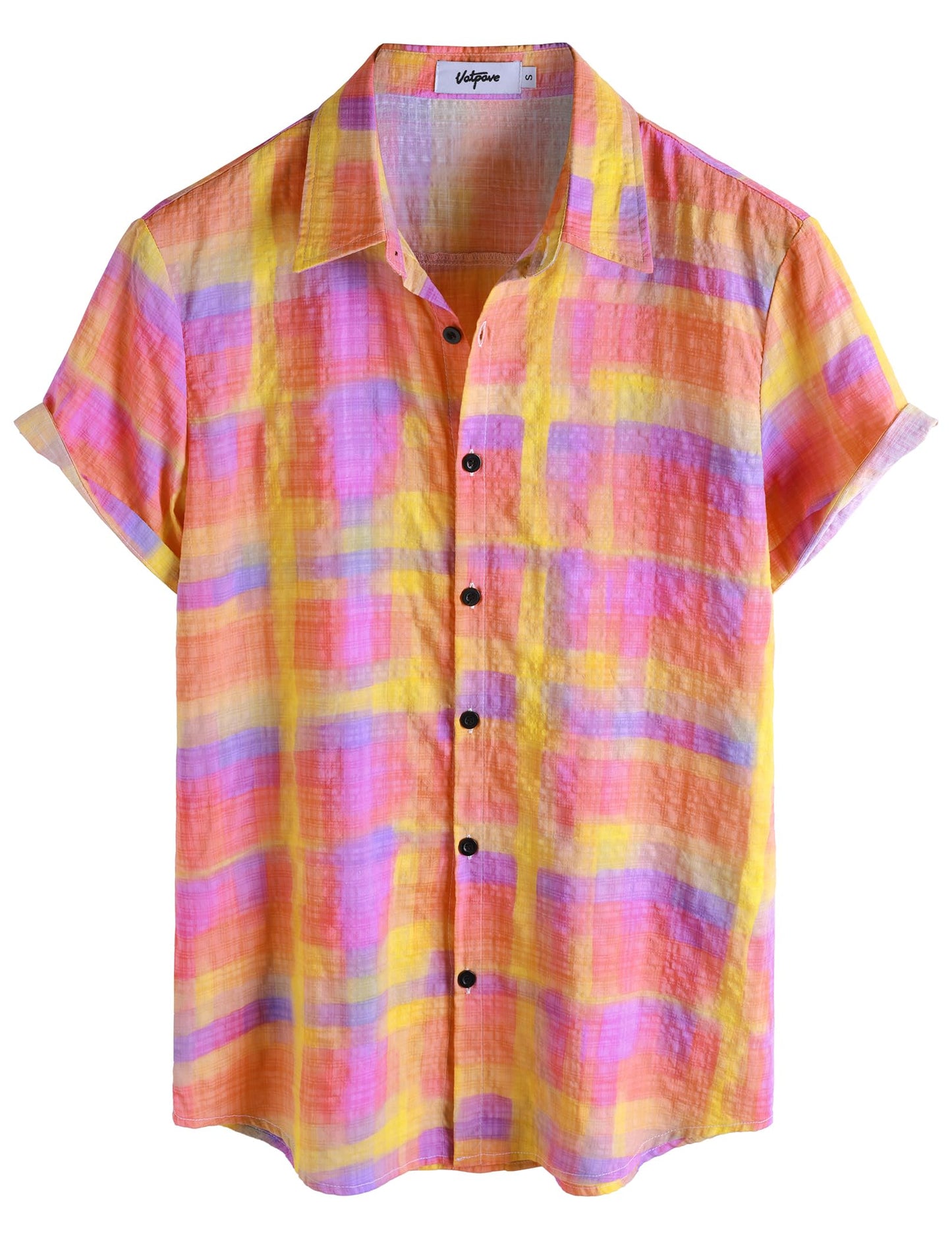HOTVATPAVE Mens Casual Short Sleeve Button Down Shirts Regular Fit Hawaiian Summer Shirt
