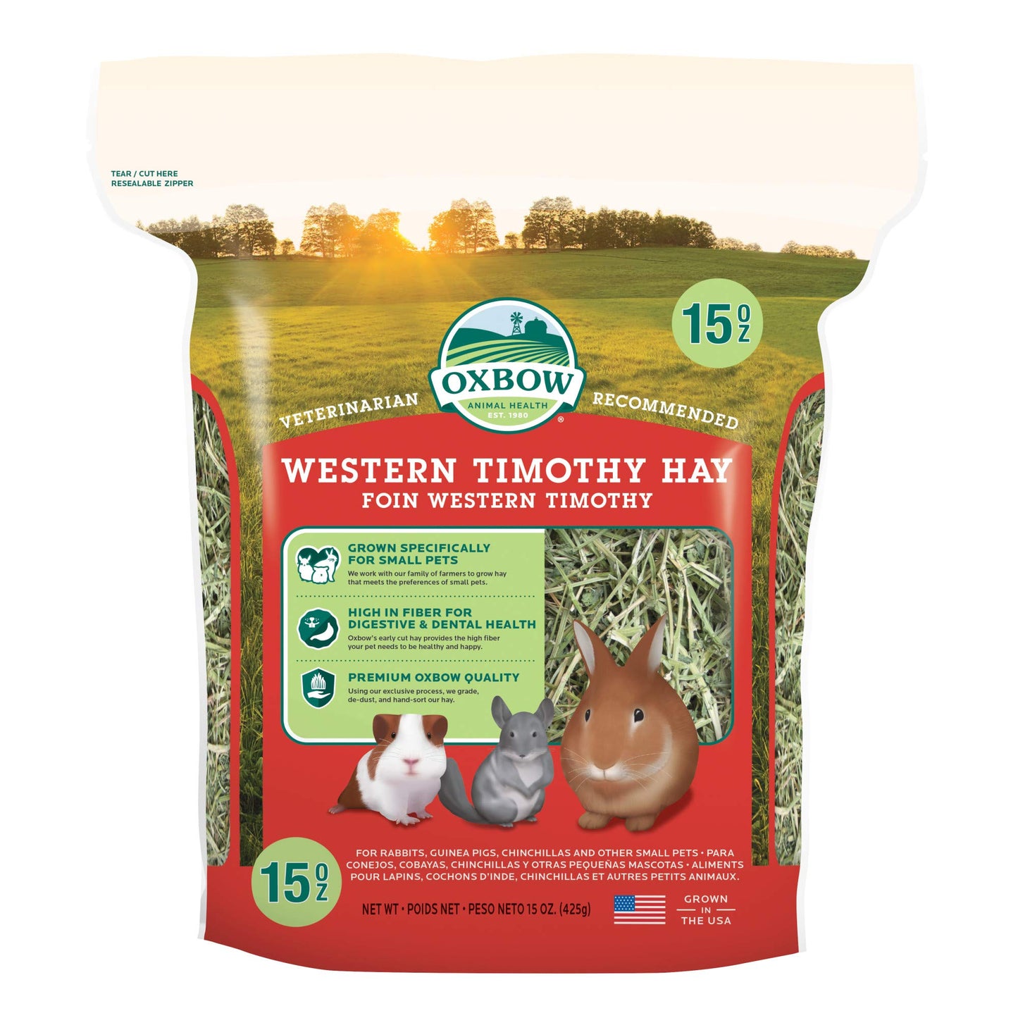 HOTOxbow Western Timothy Hay for Small Pets – All-Natural Grass Hay for Rabbits, Guinea Pigs, and Chinchillas – High Fiber for Digestive Health and Dental Support – 40 oz Bag