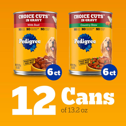 HOTPedigree Choice Cuts Wet Dog Food, Beef & Country Stew, 13.2 oz, 12 Count