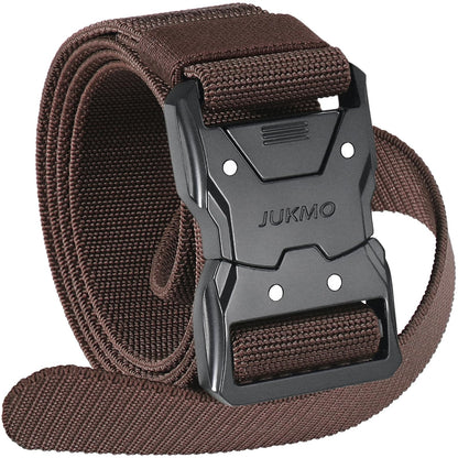 HOTJUKMO Quick Release Tactical Belt, Military Work 1.5" Nylon Web Hiking Belt | Heavy Duty Seatbelt Zinc Alloy Buckle & Stretch Belt Strap