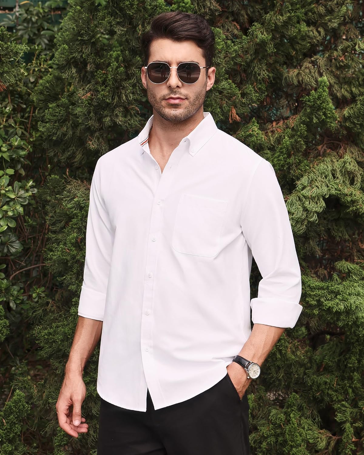 HOTAlimens & Gentle Mens Solid Oxford Shirt Long Sleeve Dress Shirt Work Casual Button Down Shirts with Pocket