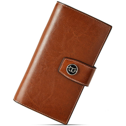 HOTBOSTANTEN Womens Leather Wallet RFID Large Capacity Credit Card Holder | 4 ID Windows, 16 Card Slots, Zipper Coin Pocket, Clutch Wallet, Long Bifold, Ladies Gifts, Brown