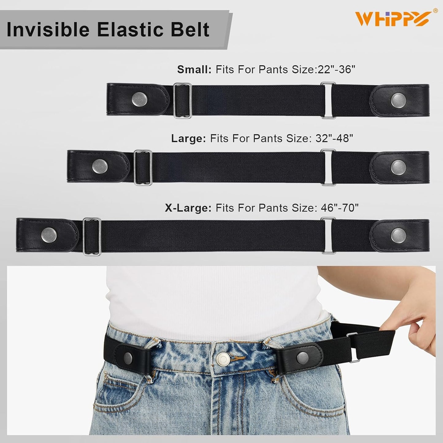 HOTWHIPPY 2 Pack Buckle Free Comfortable Elastic Belt for Women or Men, Buckle-less No Bulge No Hassle Invisible Belts