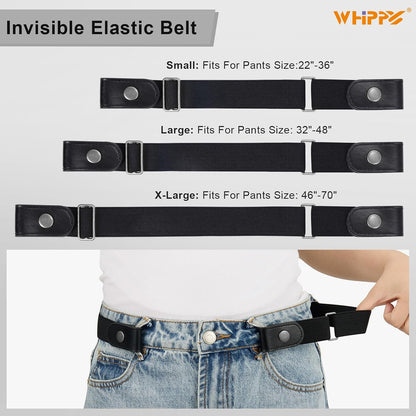 HOTWHIPPY 2 Pack Buckle Free Comfortable Elastic Belt for Women or Men, Buckle-less No Bulge No Hassle Invisible Belts
