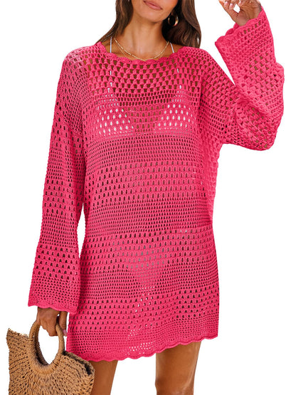 HOTANRABESS Women Swimsuit Crochet Swim Cover Up 2026 Summer Bathing Suit Swimwear Mesh Knit Beach Dress Vacation Outfits