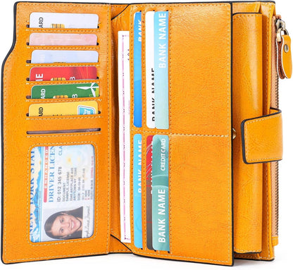 HOTSENDEFN Women Leather Wallets RFID Blocking Clutch Card Holder Ladies Purse with Zipper Pocket