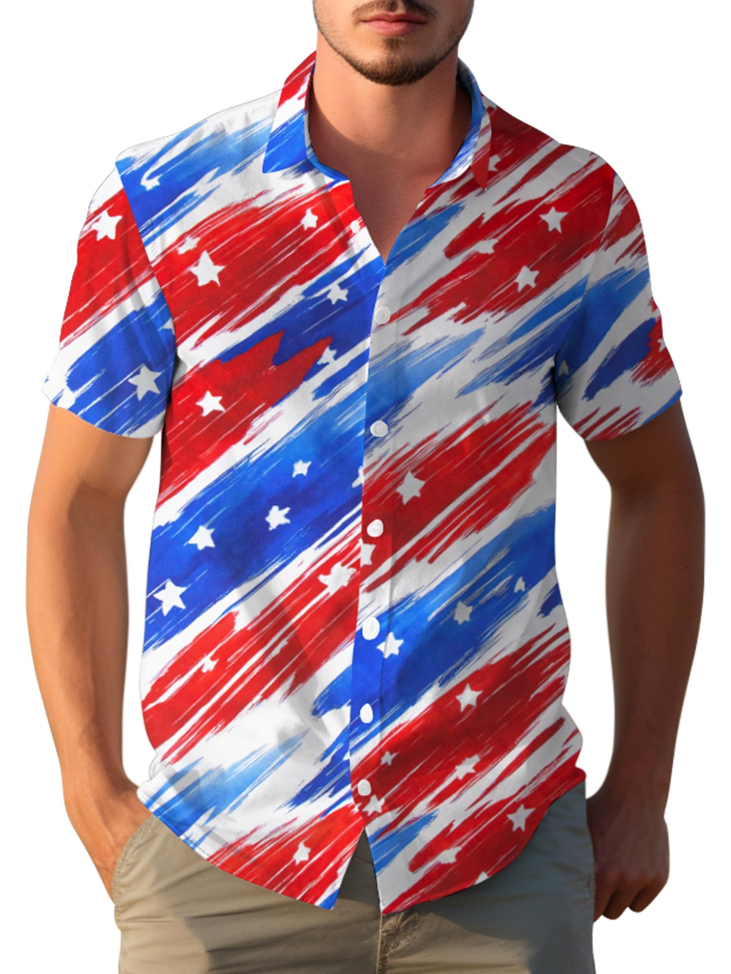 HOTYoimira 4th of July Shirts for Men,Patriotic Grunge Concept USA Flag Button-Down Casual Short Sleeve Hawaiian Shirts for Men