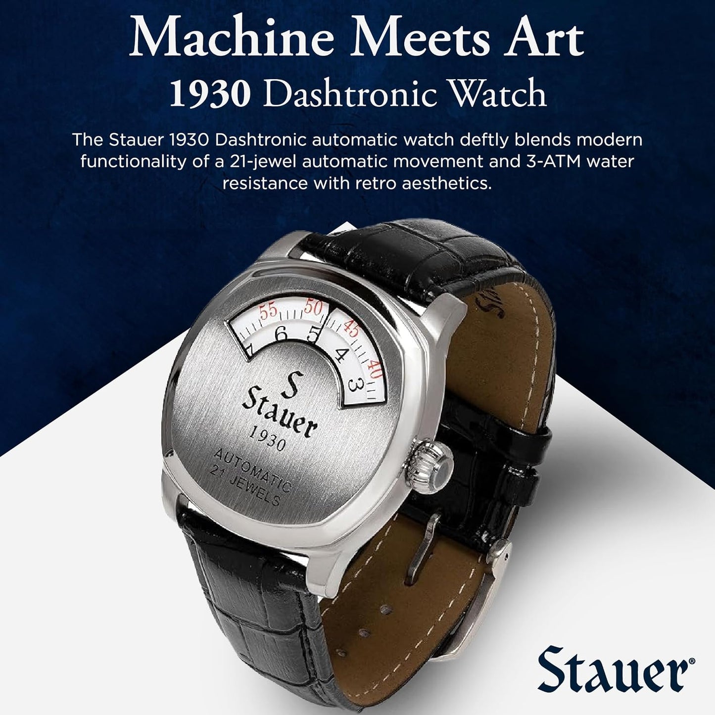 HOTStauer 1930 Dashtronic Watch Cotswold Genuine Men's Automatic Watch with Leather Band and Stainless Steel Case 21-Jewel Movement and 3-ATM Water Resistant