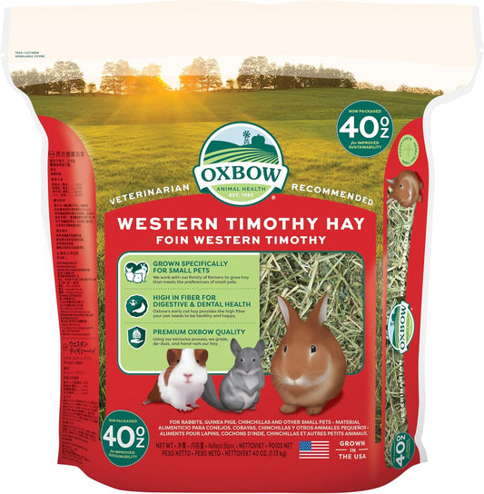 HOTOxbow Western Timothy Hay for Small Pets – All-Natural Grass Hay for Rabbits, Guinea Pigs, and Chinchillas – High Fiber for Digestive Health and Dental Support – 40 oz Bag