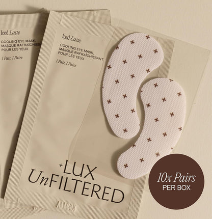HOT+ Lux Unfiltered Iced Latte Cooling Under Eye Patches - Anti-Slip Caffeine Infused Korean Eye Mask - Reduces Puffiness, Brightens & Hydrates - Niacinamide & Hyaluronic Acid - Vegan - 10 Pairs
