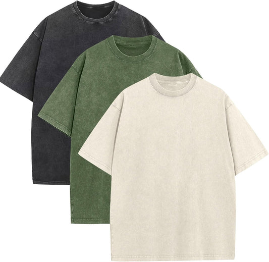 HOTMen's Oversized Cotton T-Shirts Loose Fit Vintage Washed Tee Unisex Short Sleeve Casual Shirts Tops