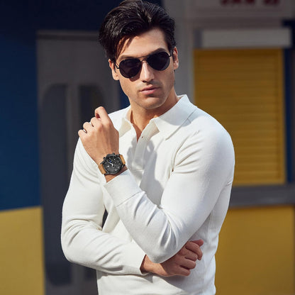 HOTSAPPHERO Men's Watches Stainless Steel Chronograph Waterproof Quartz-Business Casual Dress Watch for Men Luminous Date Gold/Silver/Black Design-Easy-to-Read Luxury Dial-Leather Unique Elegant Gift