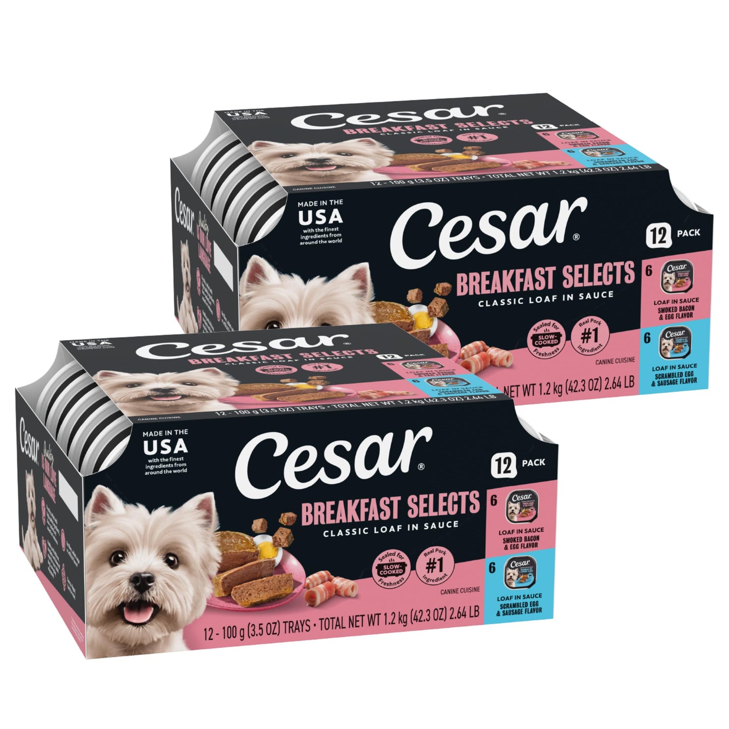 HOTCesar Classic Loaf in Sauce Wet Dog Food, Meaty Selects, 3.5 oz, 24 Count | Made in USA, Real beef or chicken #1 ingredient, no fillers or artificial flavors, slow-cooked, easy peel trays