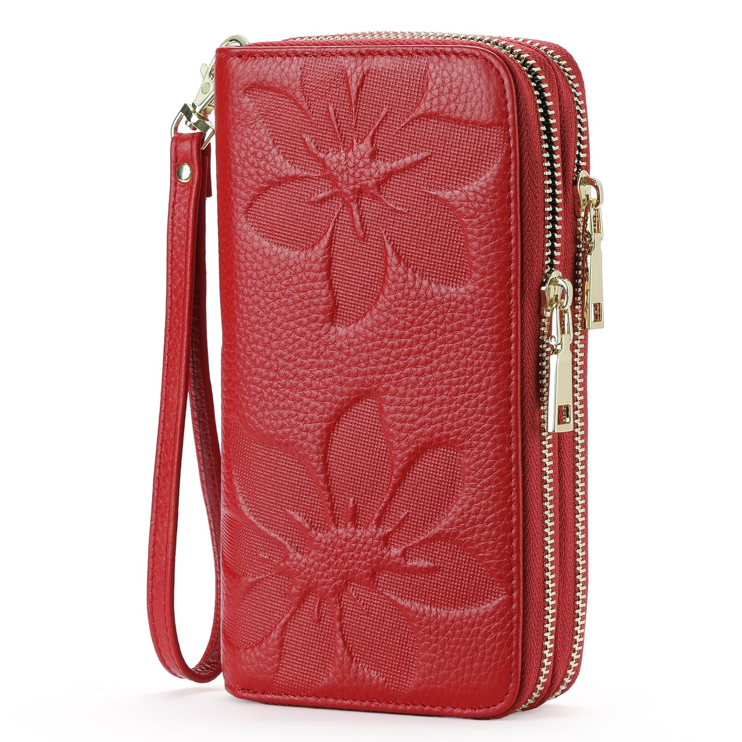 HOTGOIACII Women's Wallet Large Capacity Double Zip Ladies Card Phone Holder RFID Blocking Wristlet Leather
