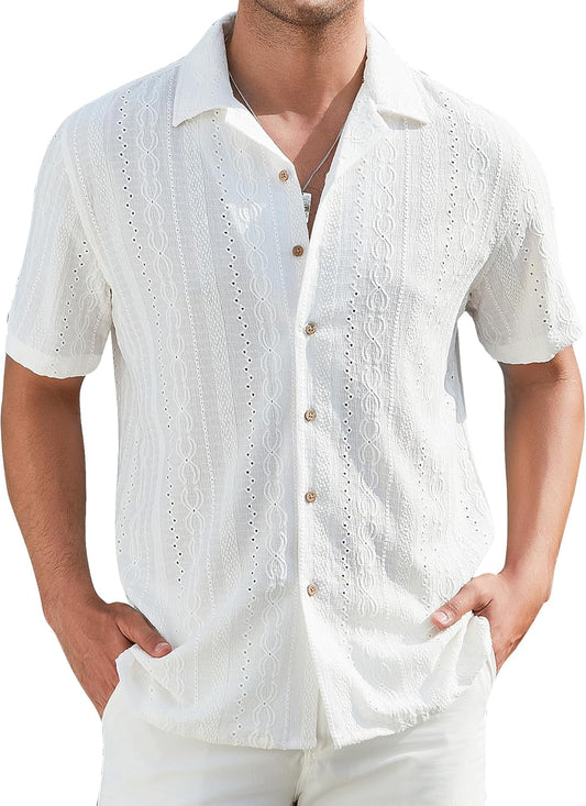 HOTDamipow Mens Casual Button Down Shirts Short Sleeve Fashion Vacation Beach Shirts