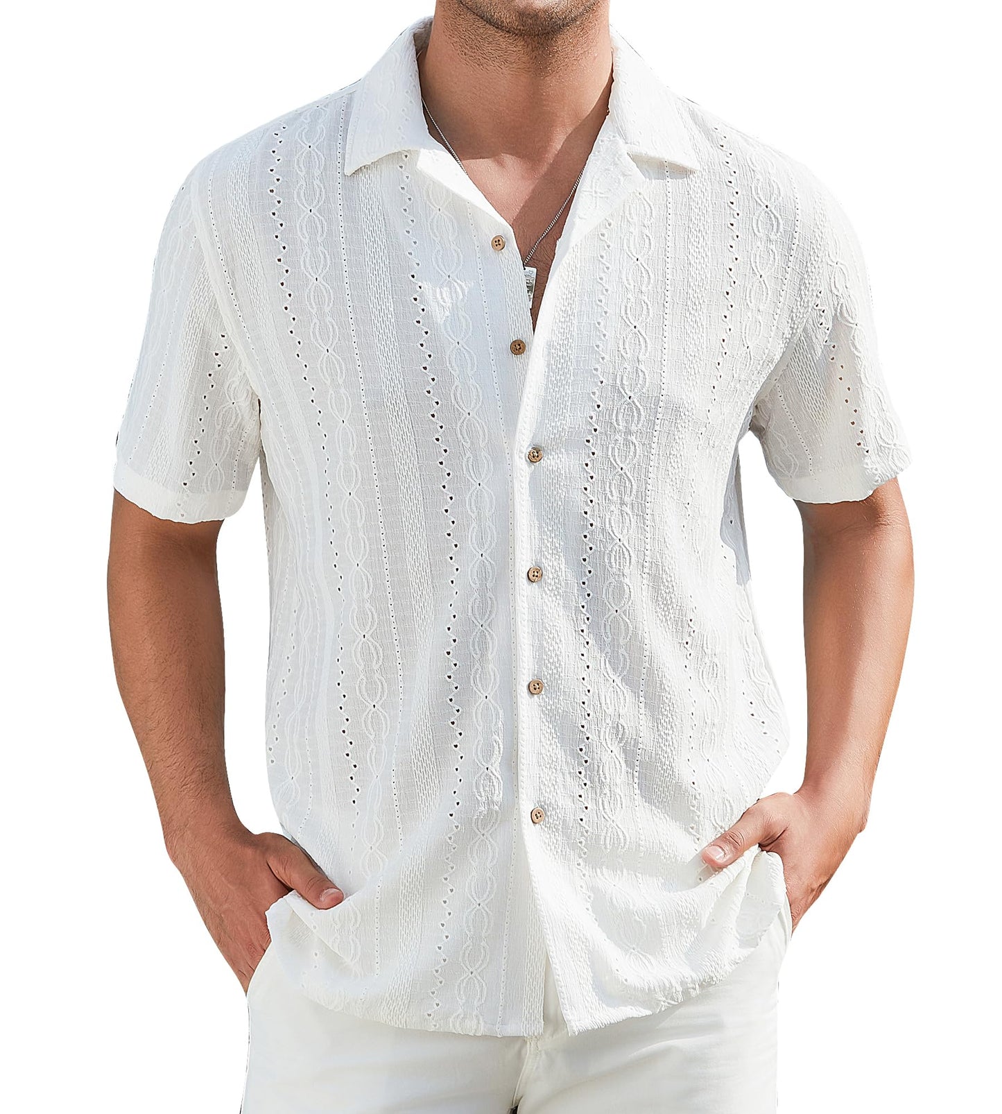 HOTDamipow Mens Casual Button Down Shirts Short Sleeve Fashion Vacation Beach Shirts