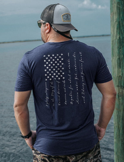 HOTNine Line Pledge of Allegiance Shirt, Patriotic T-Shirts for Men | American Flag Military T Shirt, Freedom USA Veteran Apparel