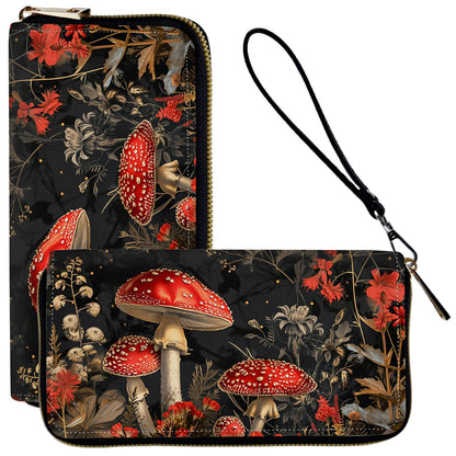 HOTLadies Wallet,Clutch Purses for Women Wallets Leather Credit Card Holder for Women Wristlet Slim Small Cute with Zipper,Thin RFID Blocking with Wrist Strap,Glitter Dragonfly Moon