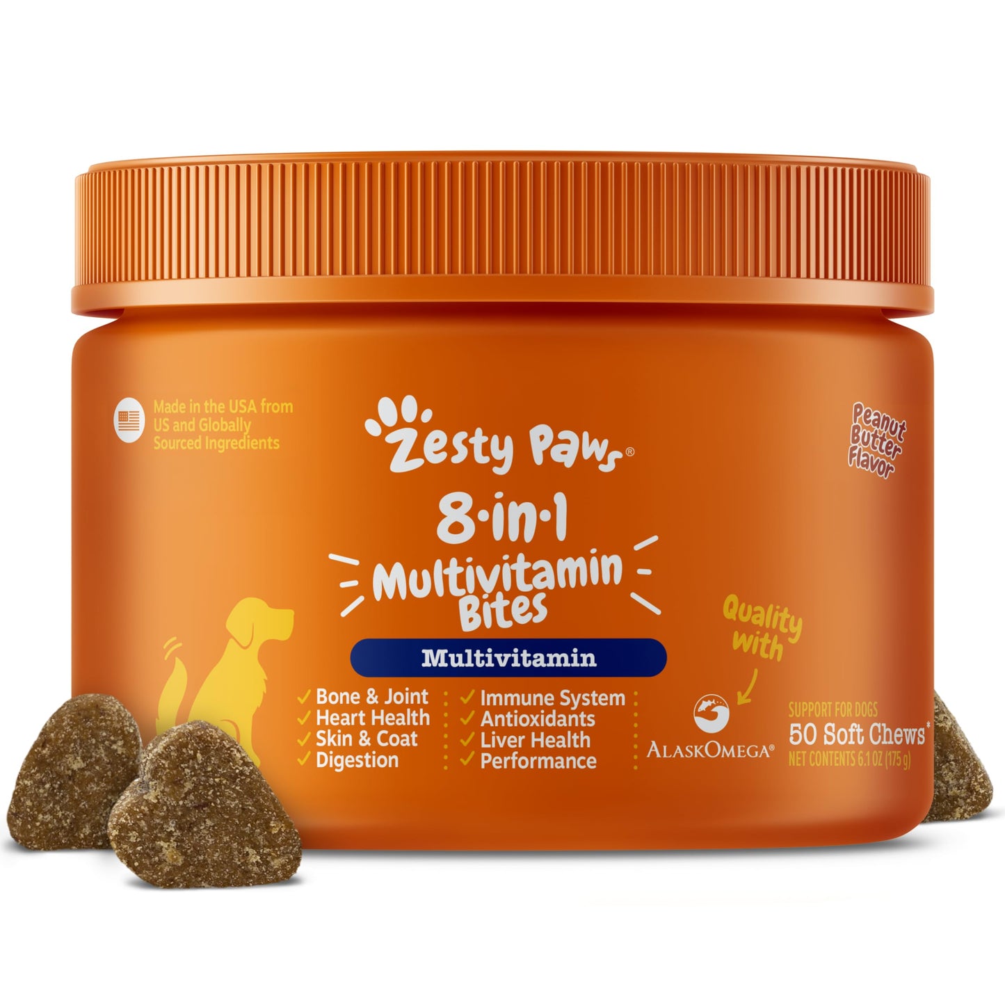 HOTZesty Paws Dog Multivitamin, Chewable Dog Vitamins and Supplements for Hip & Joints, Skin & Coat, Omega 3 Fish Oil for Dogs- Senior & Puppy Multivitamin- Chicken- 90ct