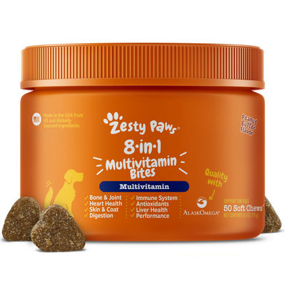 HOTZesty Paws Dog Multivitamin, Chewable Dog Vitamins and Supplements for Hip & Joints, Skin & Coat, Omega 3 Fish Oil for Dogs- Senior & Puppy Multivitamin- Chicken- 90ct
