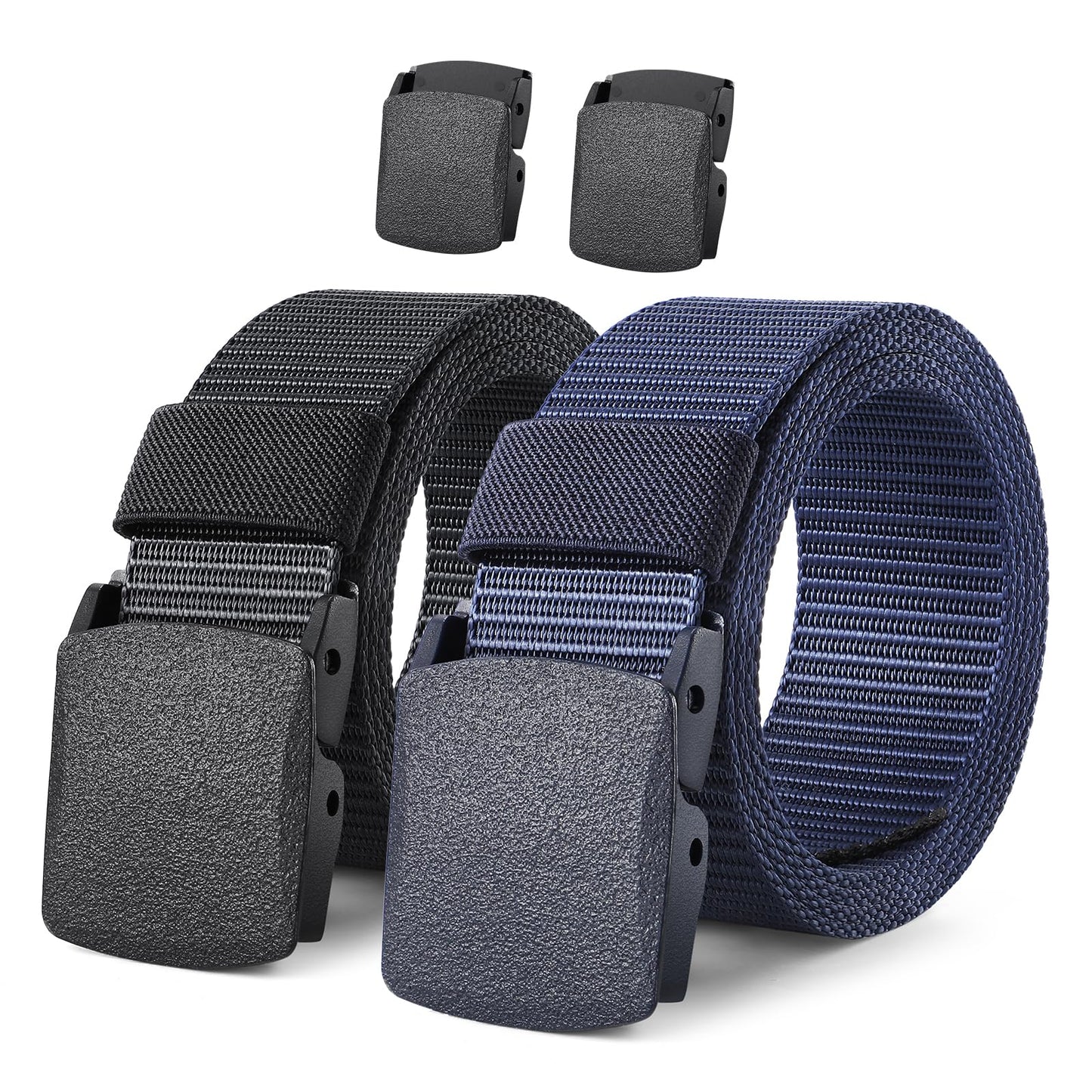 HOTJASGOOD 2 Pack Nylon Web Belt Outdoor Military Men’s Metal Free Belt with TSA Plastic Buckle