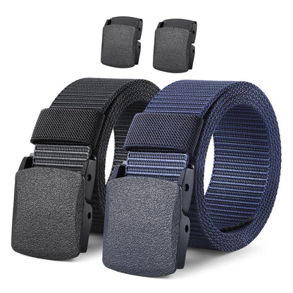 HOTJASGOOD 2 Pack Nylon Web Belt Outdoor Military Men’s Metal Free Belt with TSA Plastic Buckle