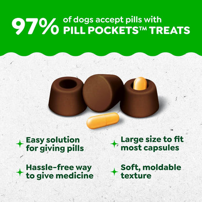 HOTGreenies Pill Pockets Large Size Dog Treats, Hickory Smoke, 15.8 oz | Capsule size, hickory smoke flavor, masks medicine odor, low calorie, stress-free, Dog Treat Pouch for Capsule Medication