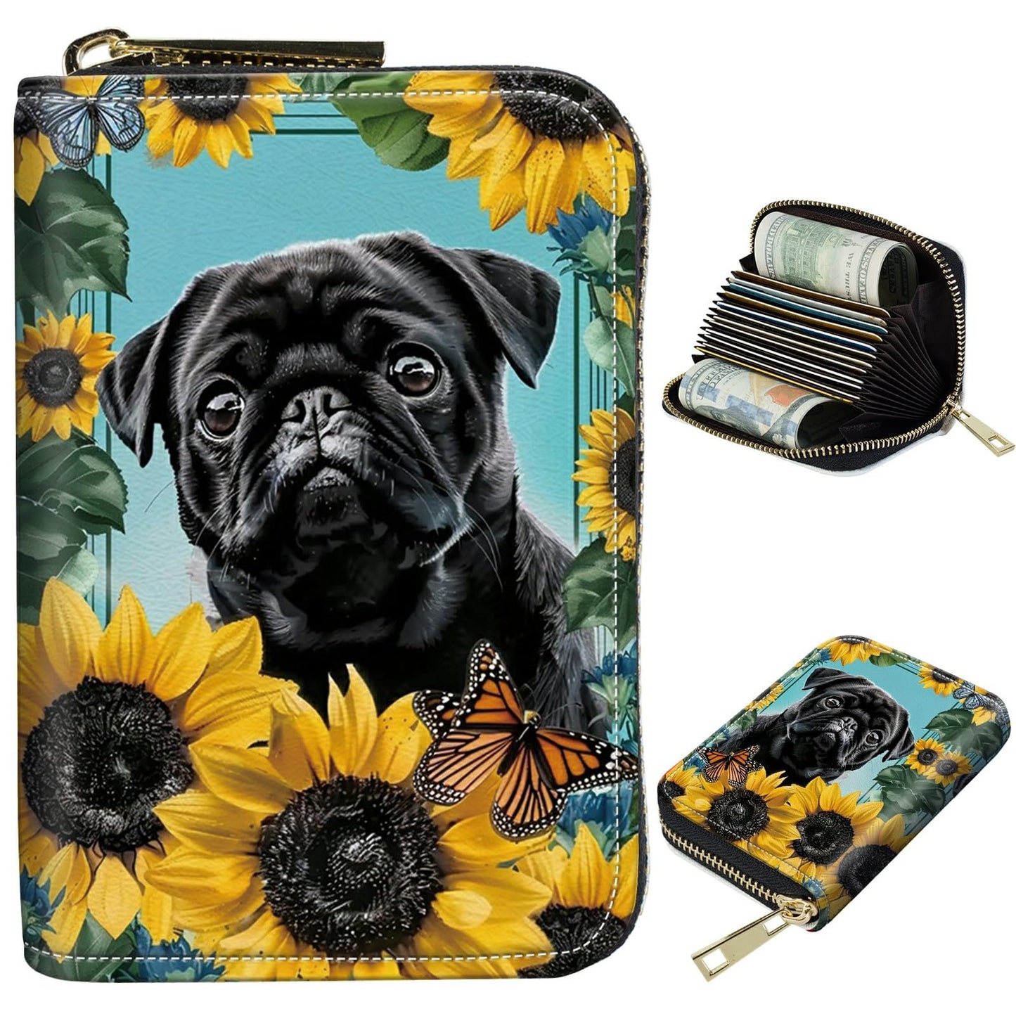 HOTCute Credit Card Holder with Zipper, Crow Skull RFID-Blocking Card Case Small Wallet for Women Men, Multi-slot Card Organizer Case Travel Accordion Wallet