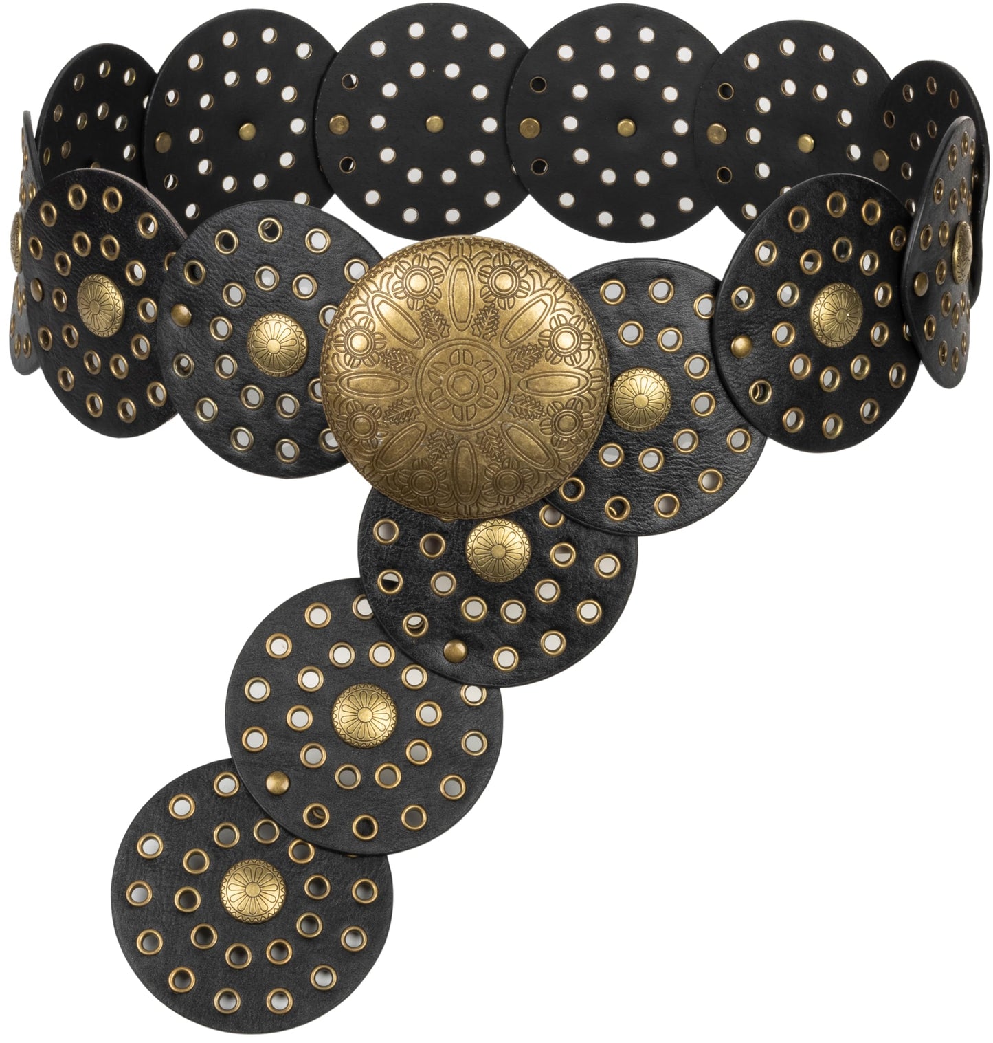 HOTWide Vintage PU-Leather Western-Disc-Concho-Belt Women Boho Cowgirl-Belt