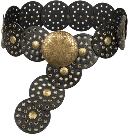 HOTWide Vintage PU-Leather Western-Disc-Concho-Belt Women Boho Cowgirl-Belt