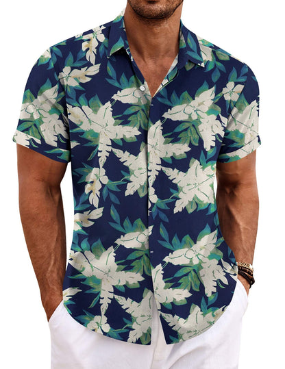 HOTCOOFANDY Men's Linen Shirts Short Sleeve Casual Shirts Button Down Shirt for Men Beach Summer Wedding Shirt