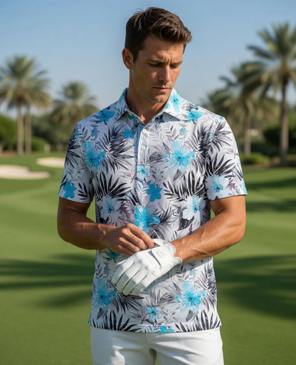 HOTHodaweisolp Golf Shirts for Men Dry Fit Print Moisture Wicking Performance Short Sleeve Polo Shirt