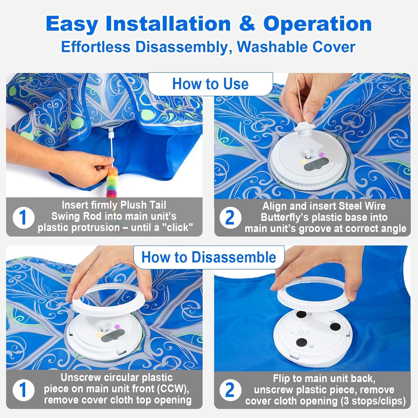 HOTInteractive Cat Toys for Indoor Cats,[Newly Upgraded] Rechargeable Touch Activated Hide and Seek Kitten Toys for Bored Indoor Adult Cats with Fluttering (Blue)